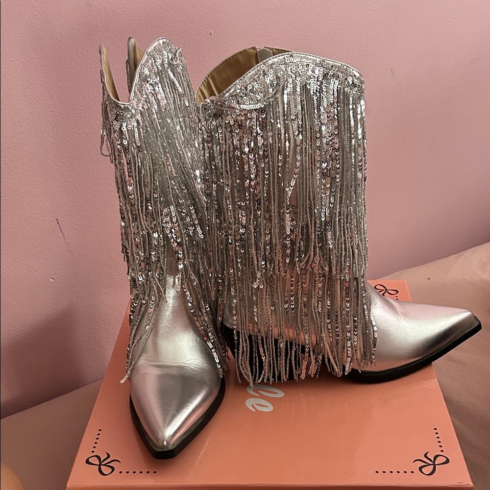 Silver Fringe Cowgirl Boots